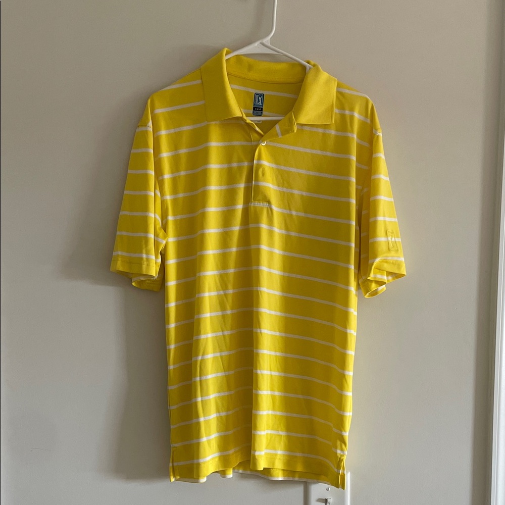 PGA Tour Yellow and White Striped Polo